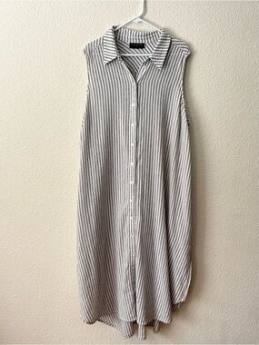 Lane Bryant Striped Sleeveless Shirt Dress Beach Coverup  Size 26/28 Blue White